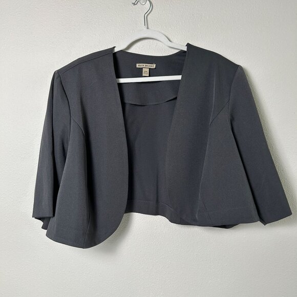 Maya Brooke Jackets & Blazers - Maya Brooke Blazer Jacket Size 24 W Gray Open 3/4 Sleeve Shoulder Pads Vintage